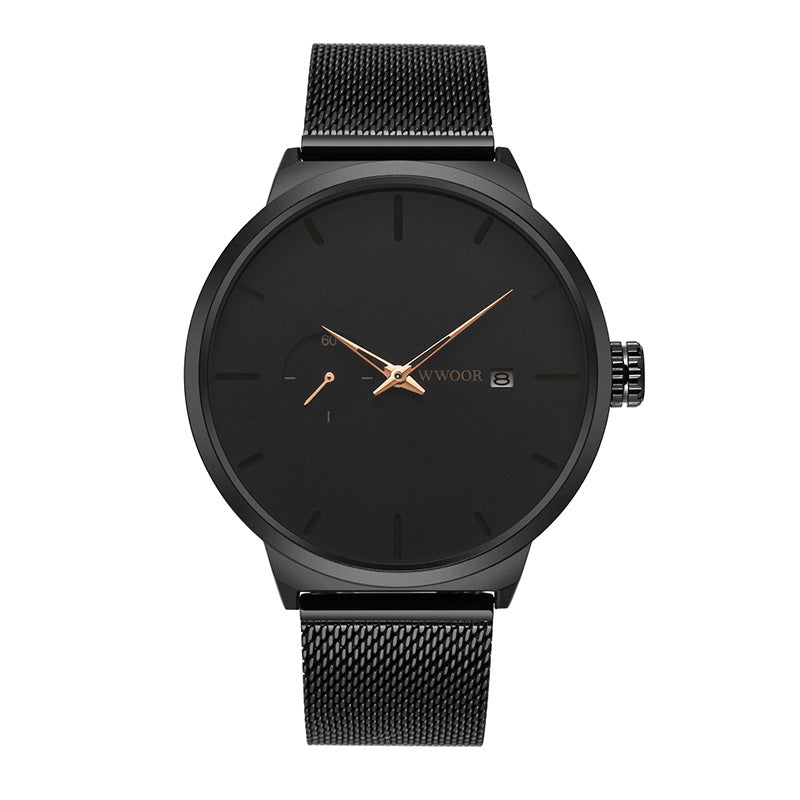 Casual Men's Quartz Watch with Mesh Strap and Hook Buckle