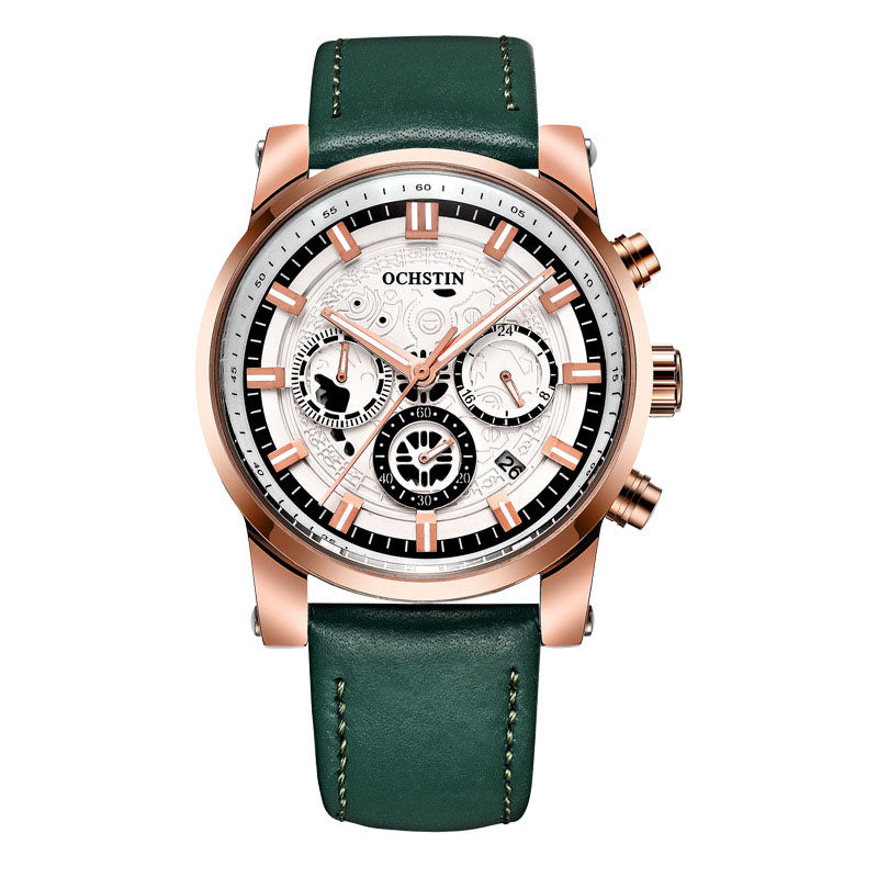Men's Quartz Watch with Waterproof Leather Strap