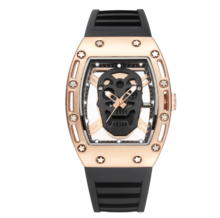Men's Quartz PU Watch with Skeleton Skull Design