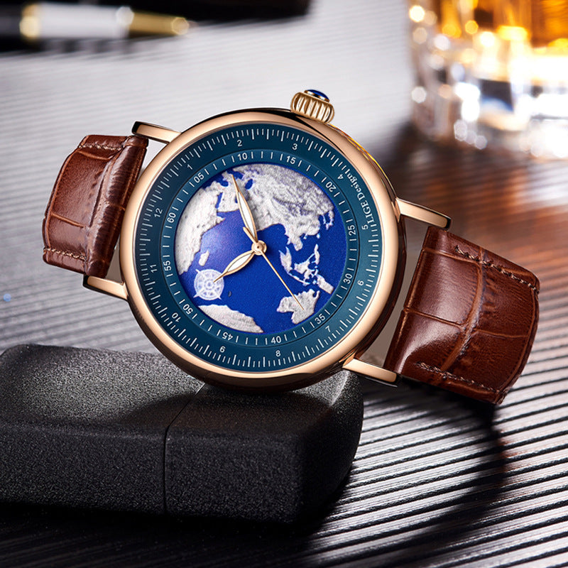 Men's Fashion 3D Earth Waterproof Quartz Watch