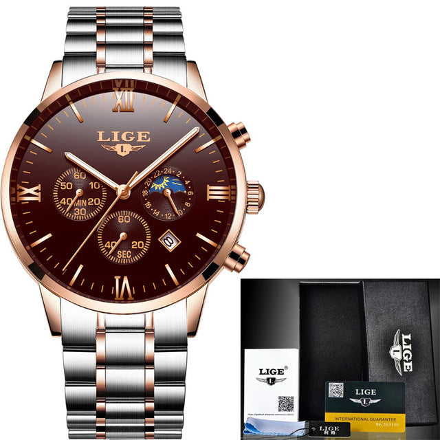 Men's Waterproof Quartz Business Sports Watch LIGE