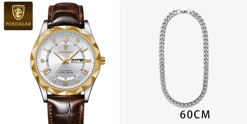 Men's Leather Strap Quartz Watch