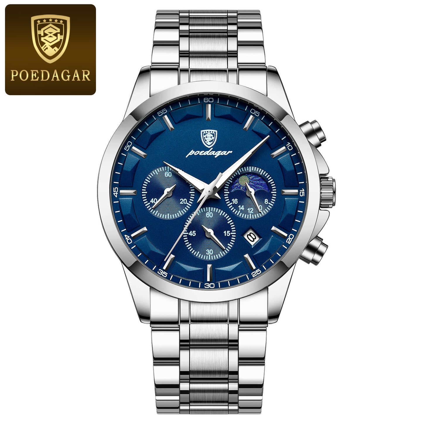 Men's Quartz Three-Eye Watch with Steel Strap