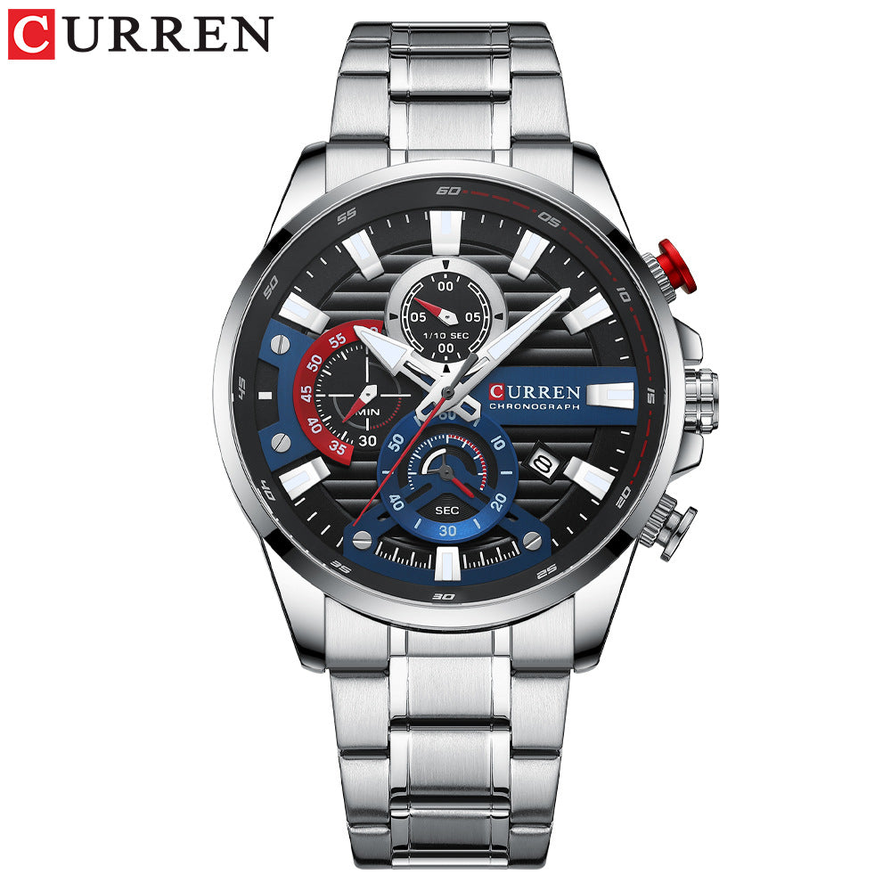 Gurren Men's Quartz Watch with Calendar and Steel Band