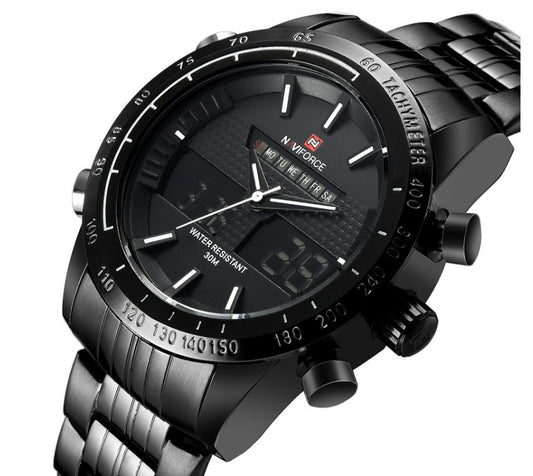 Men's Waterproof Sports Watch, LED Dual Display Quartz