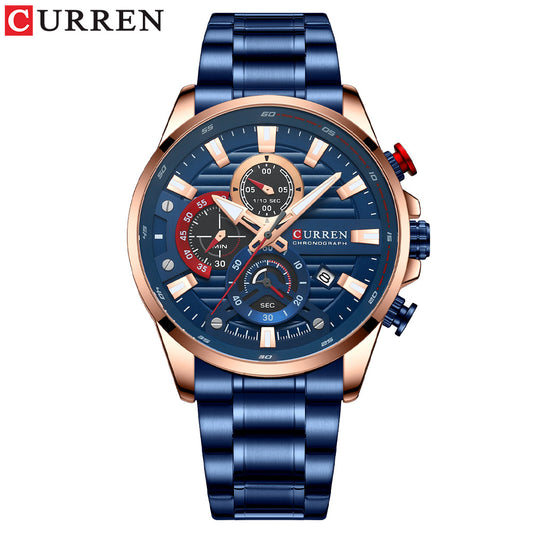 Gurren Men's Quartz Watch with Calendar and Steel Band
