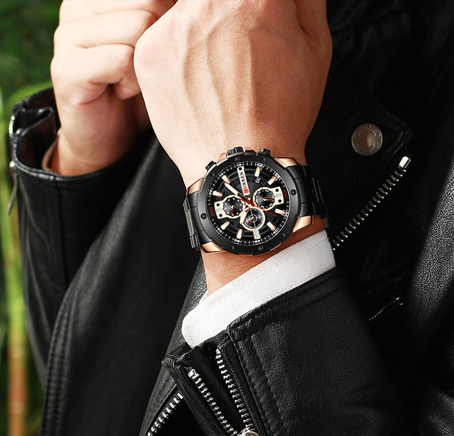 Men's Steel Band Casual Quartz Watch with Calendar
