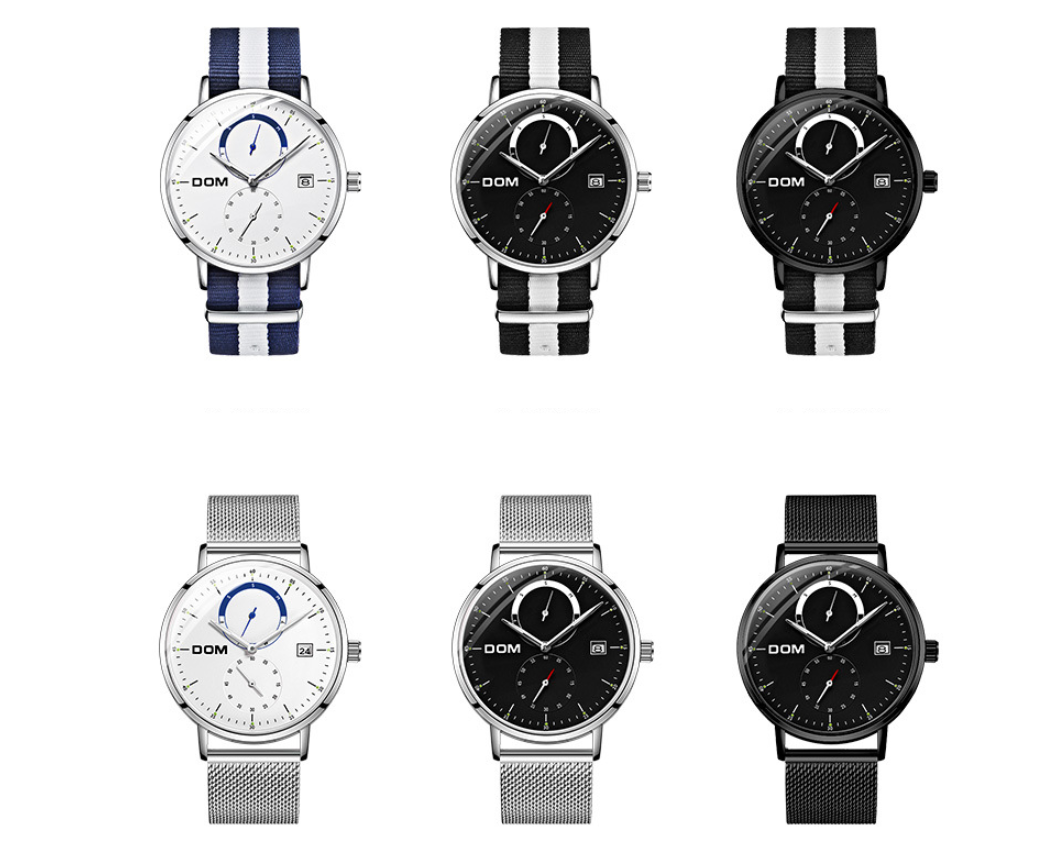 Men's Slim Minimalist Calendar Quartz Watch - Nylon Band