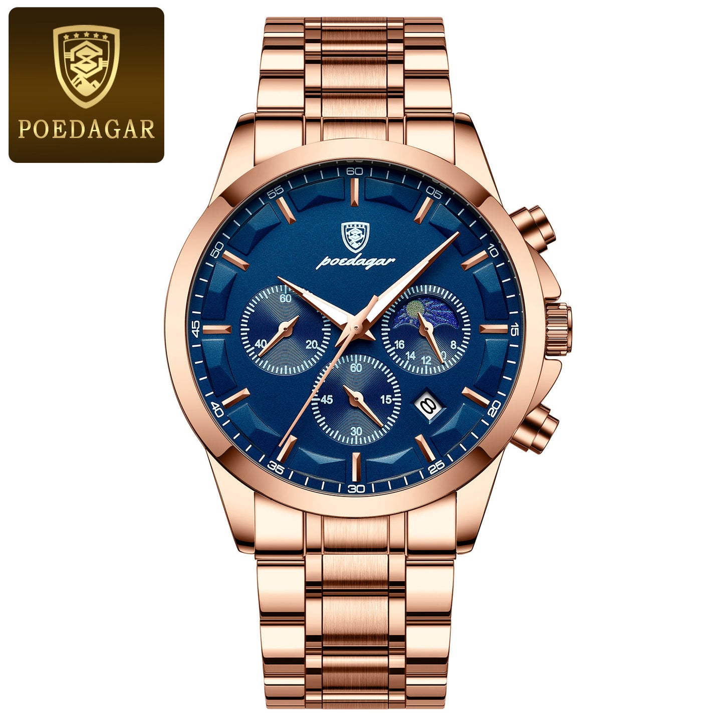 Men's Quartz Three-Eye Watch with Steel Strap