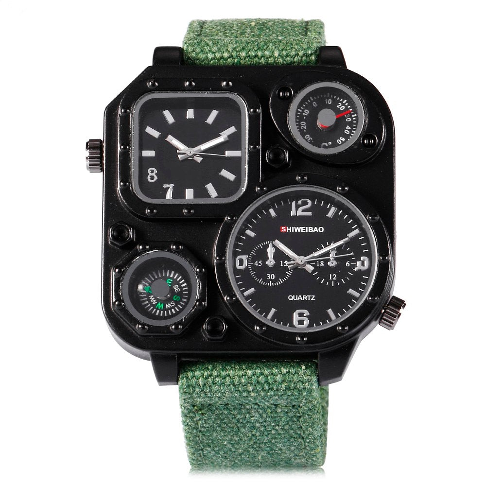 Men's Quartz Dual Movement Canvas Outdoor Sport Watch