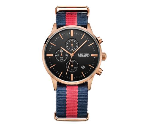 Men's Quartz Watch with Canvas and Leather Band