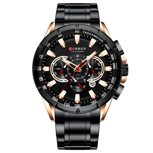Men's Waterproof Quartz Watch with Steel Band