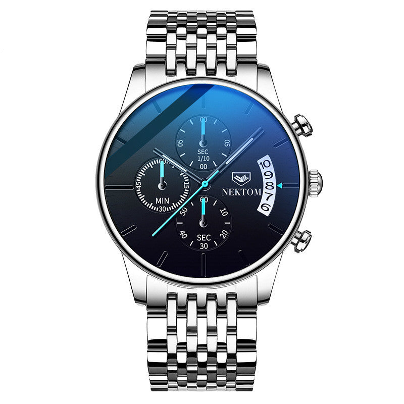 Men's Quartz Watch with Butterfly Clasp and Luminous Glass