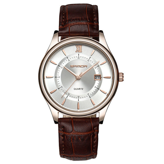 Sanda Men's Ultra-Thin Quartz Watch with Leather Band