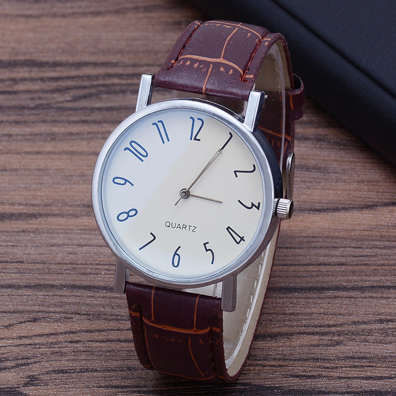 Men's Quartz Watch with Leather Strap and Blue Glass