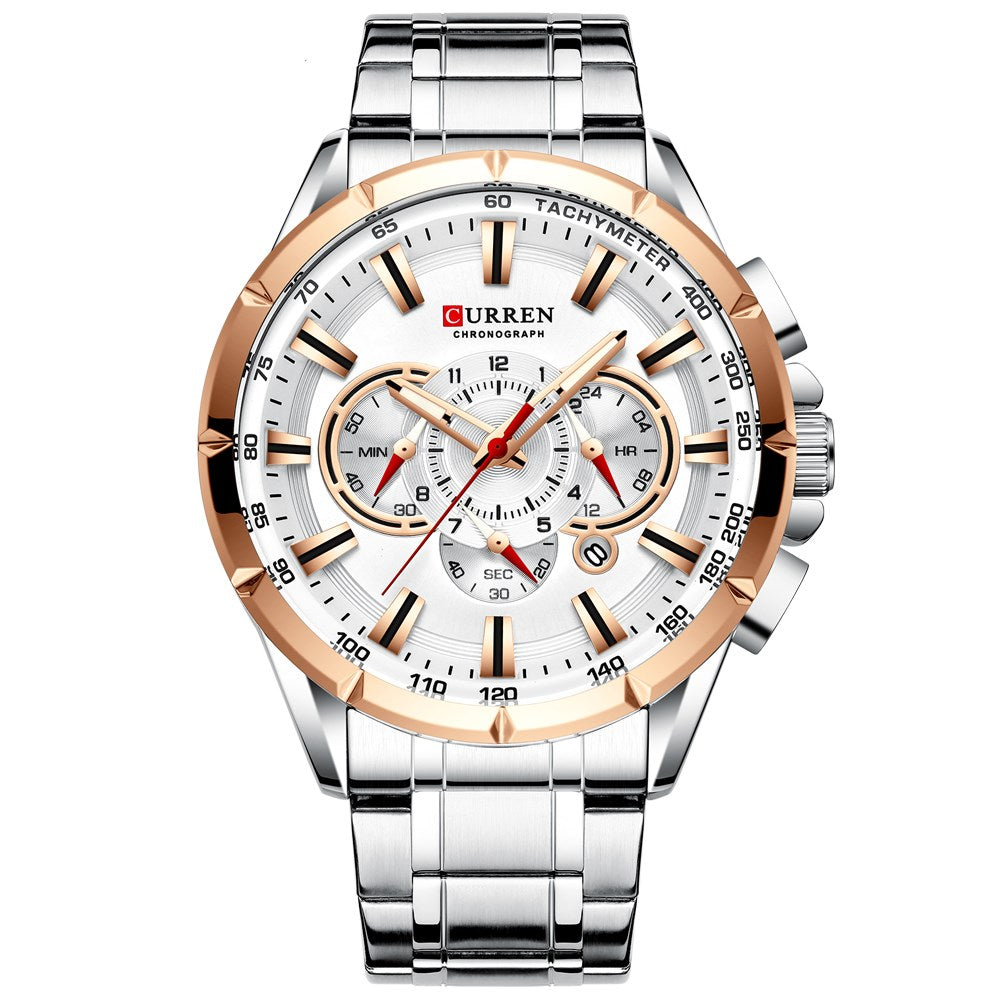 Men's Waterproof Quartz Watch with Steel Band