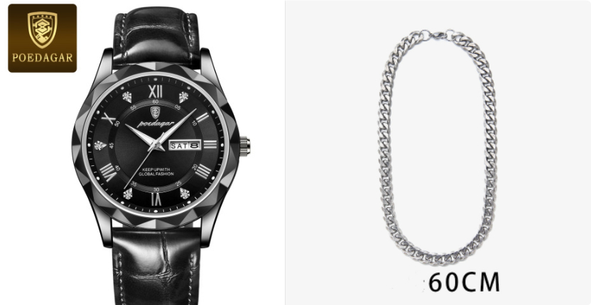 Men's Leather Strap Quartz Watch