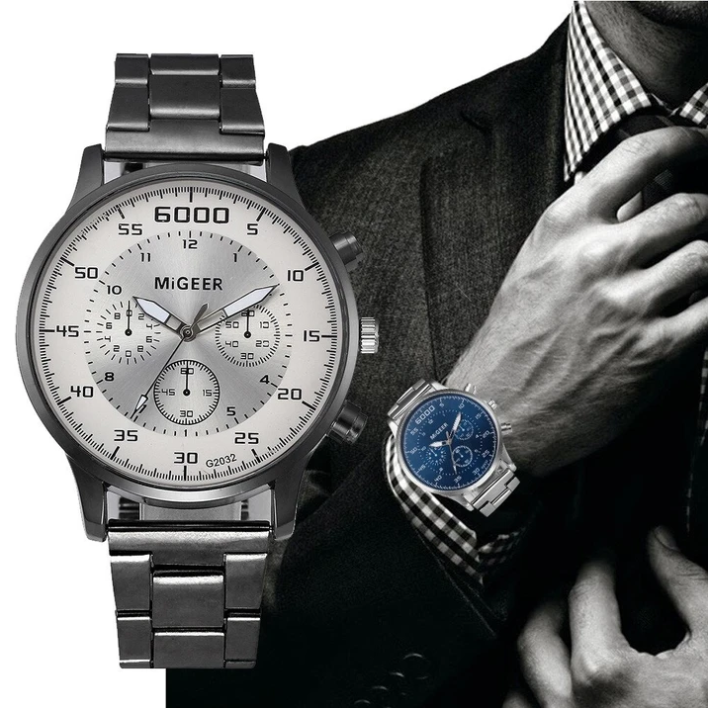 Men's Quartz Watch with Steel Belt and Mesh Strap