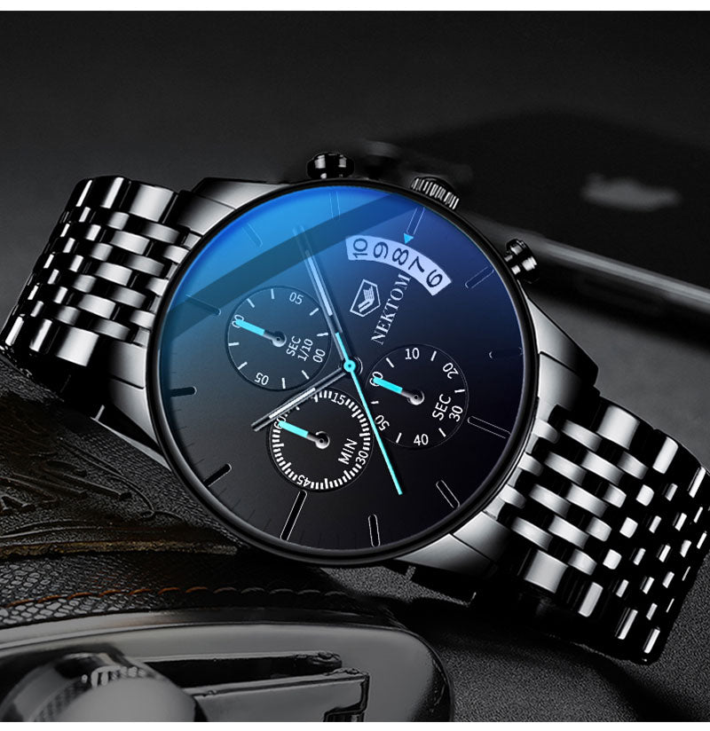 Men's Waterproof Luminous Quartz Watch with 6 Hands