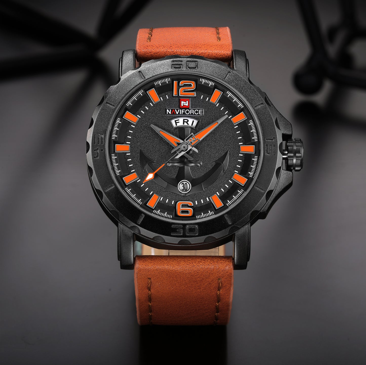 Men's Quartz Watch with Weekday Leather Strap