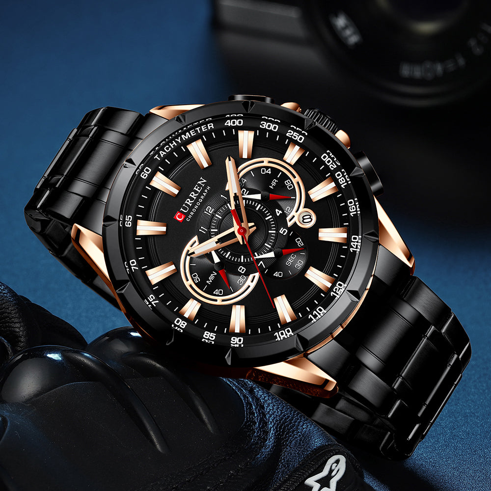 Men's Waterproof Quartz Watch with Steel Band