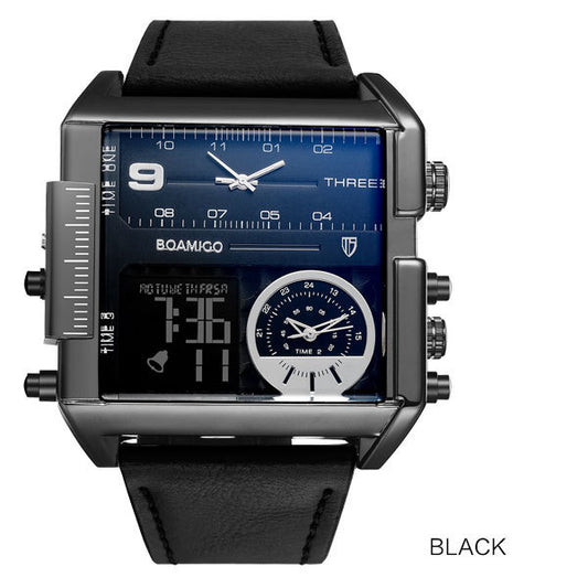 BOAMIGO Men's Military LED Quartz Watch with Leather Band