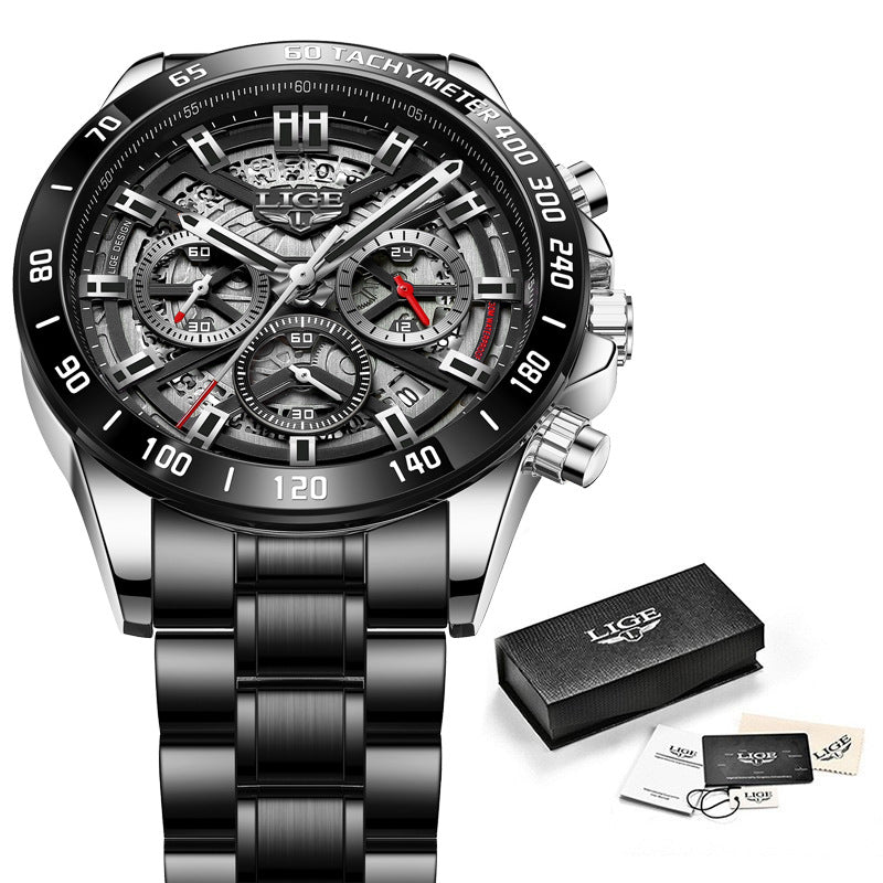Men's Multifunctional Waterproof Quartz Hollow Watch