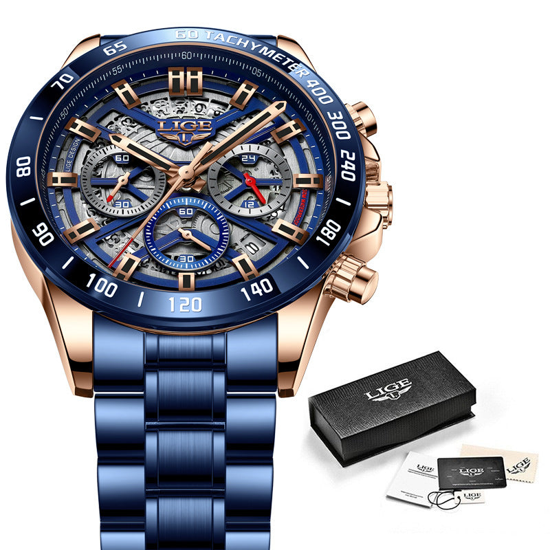 Men's Multifunctional Waterproof Quartz Hollow Watch