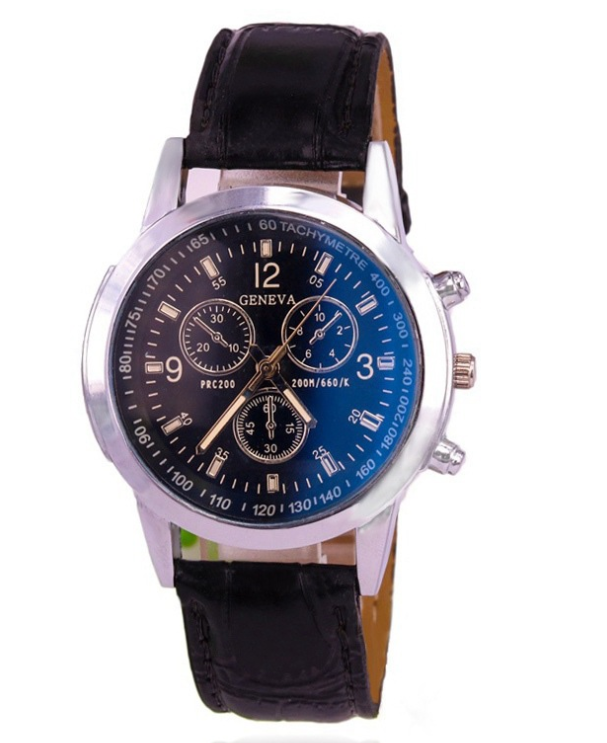 GENEVA Blue Glass Three-Eye Men's Quartz Watch