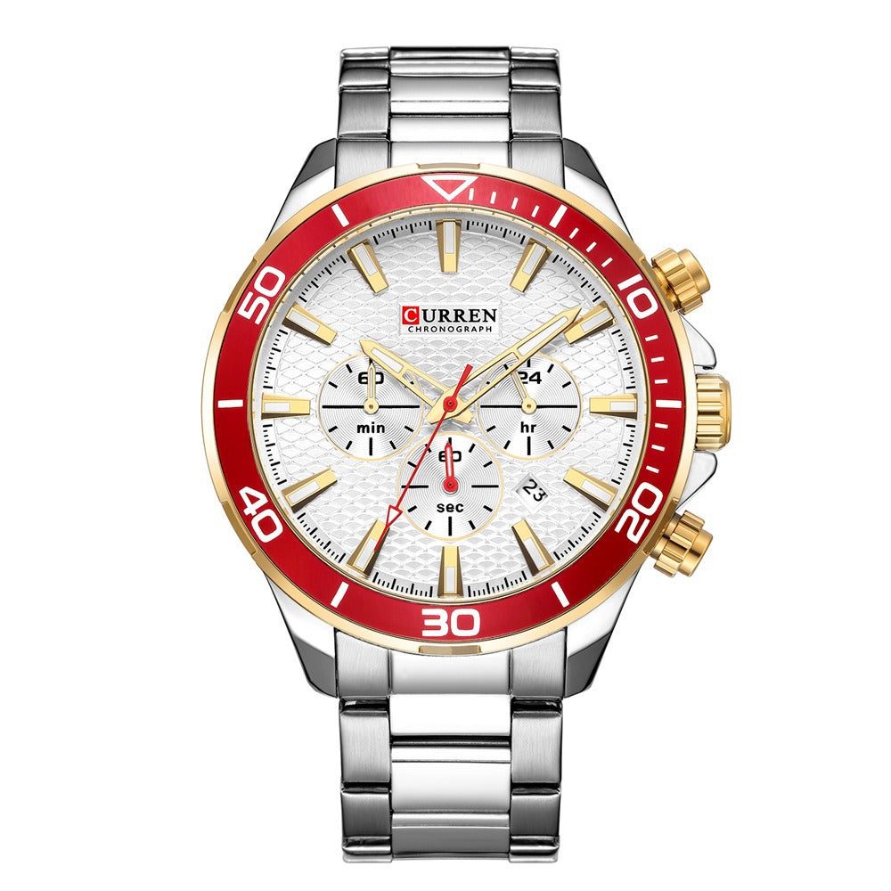 Men's Steel Band Casual Quartz Watch with Calendar