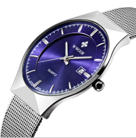 Men's Quartz Watch with Calendar and Mesh Strap