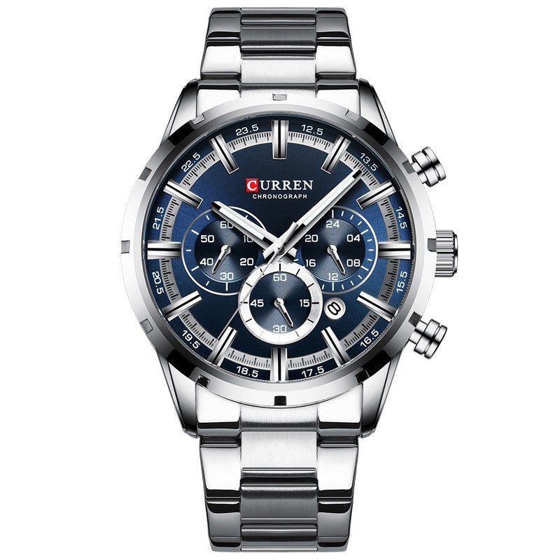 Business Men's Quartz Watch with Stainless Steel Band