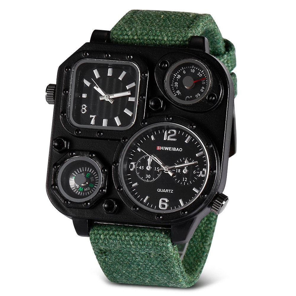 Men's Quartz Dual Movement Canvas Outdoor Sport Watch