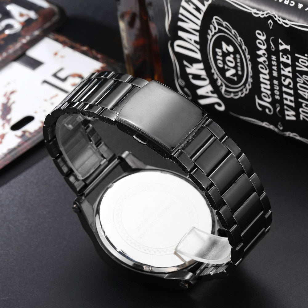 Men's Quartz Skeleton Watch with Steel Band