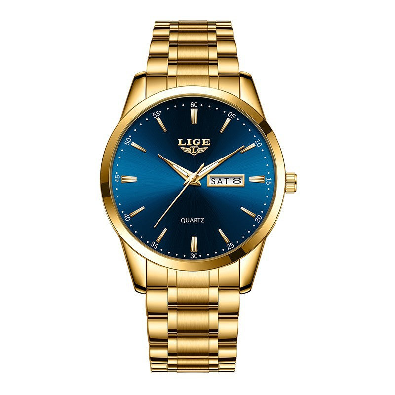 LIGE Men's Quartz Watch with Dual Calendar and Waterproof
