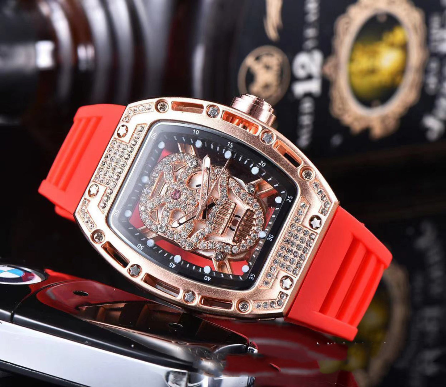 Fashion Tonneau Hollow Men's Silicone Quartz Watch