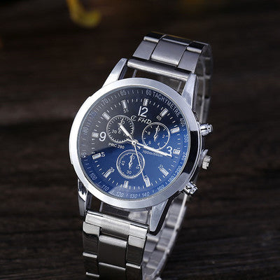 Popular Blue Light Glass Three-Eye Men's Quartz Watch