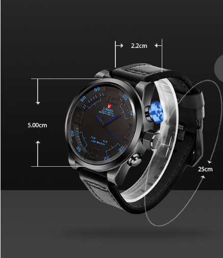 WAVES Men's Quartz Watch with LED and Leather Band