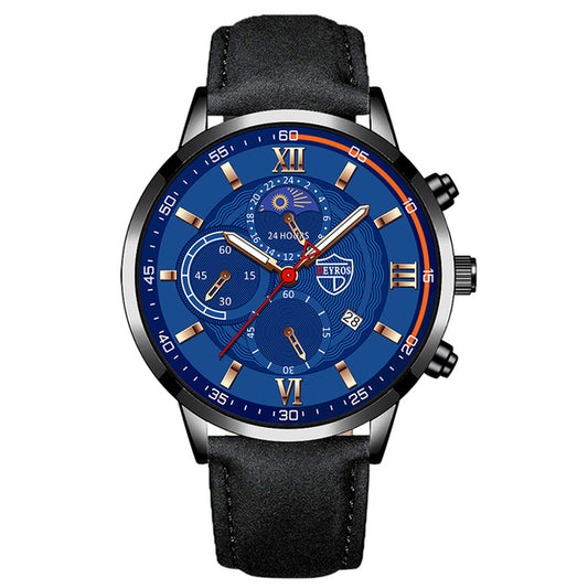 Men's Fashion Sports Leather Quartz Calendar Watch