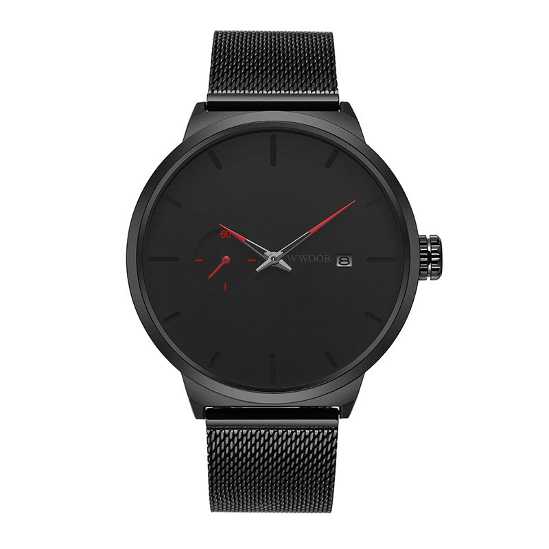 Casual Men's Quartz Watch with Mesh Strap and Hook Buckle