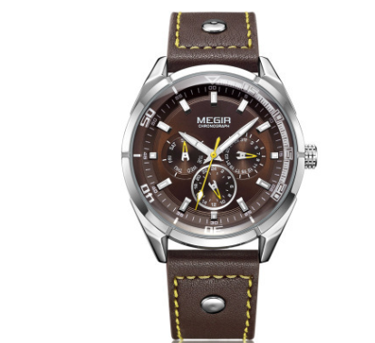 Men's Leather Quartz Watch with Large Dial