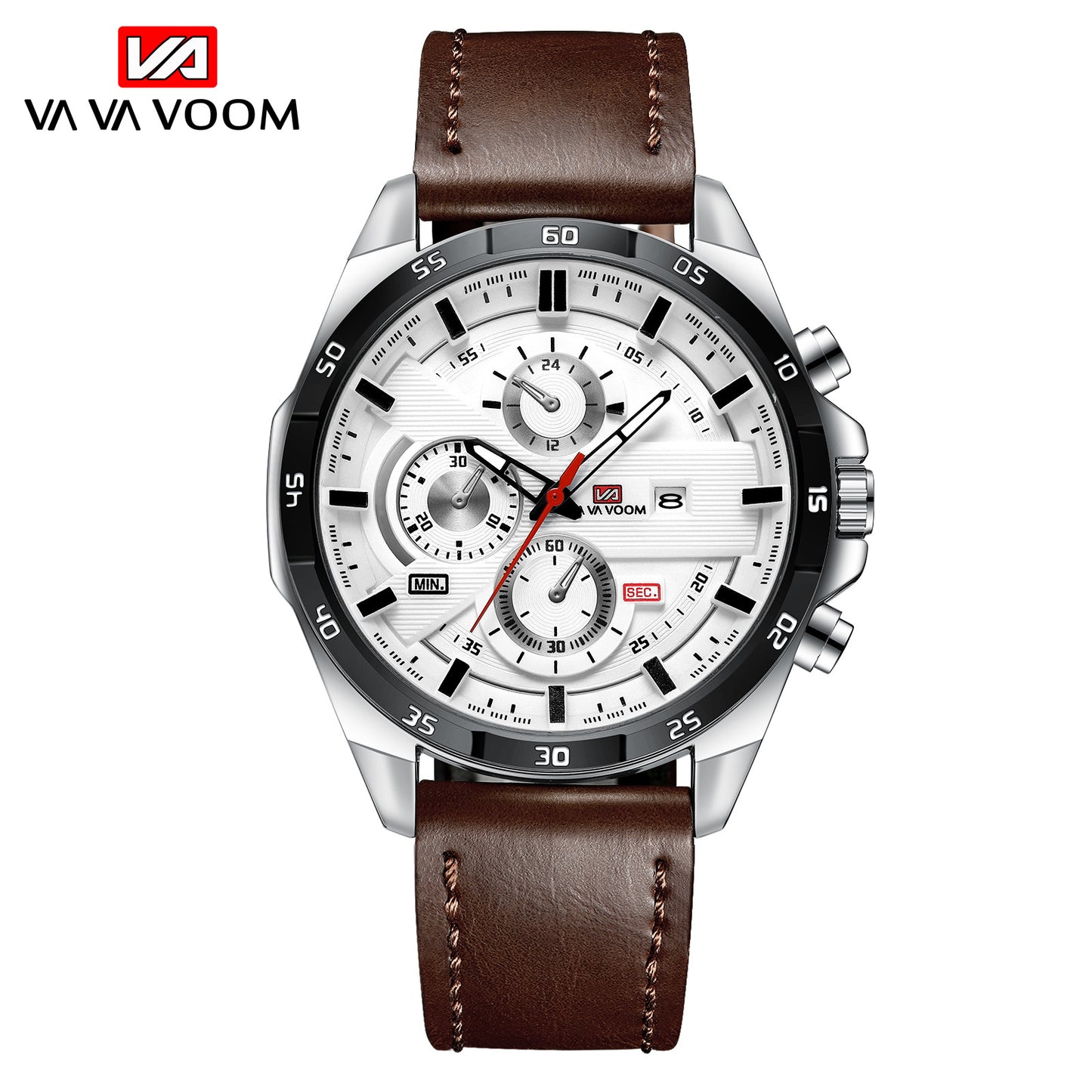 Men's Sports Watch - Leather Band, Waterproof Quartz