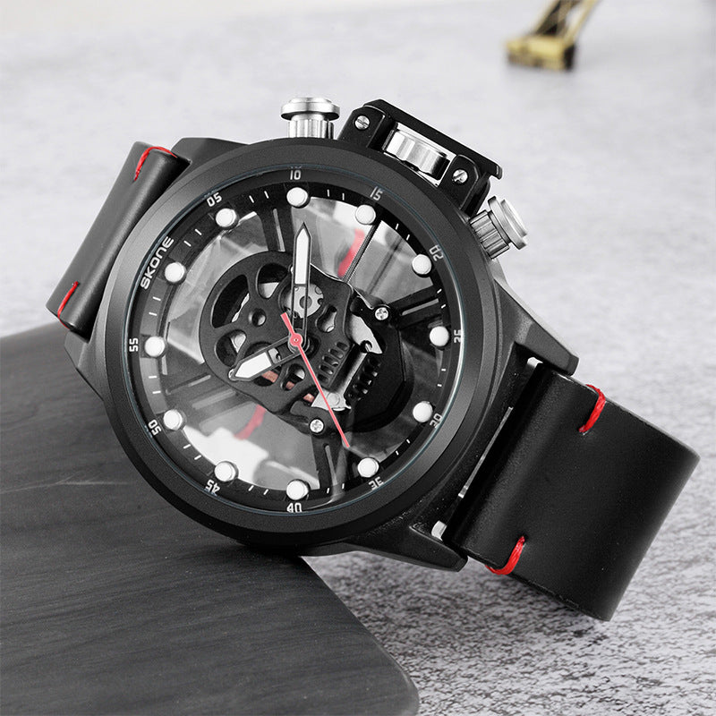Men's Quartz Sports Watch with Skull Design