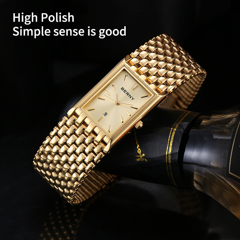 Bernie Brand Gold Rectangle Quartz Men's Watch (Wholesale)
