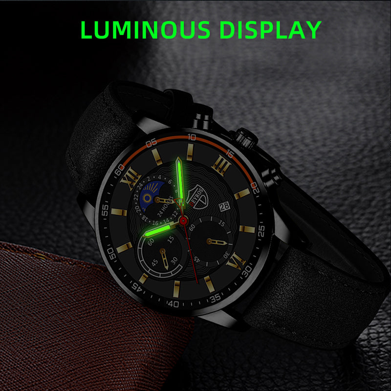 Men's Fashion Sports Leather Quartz Calendar Watch