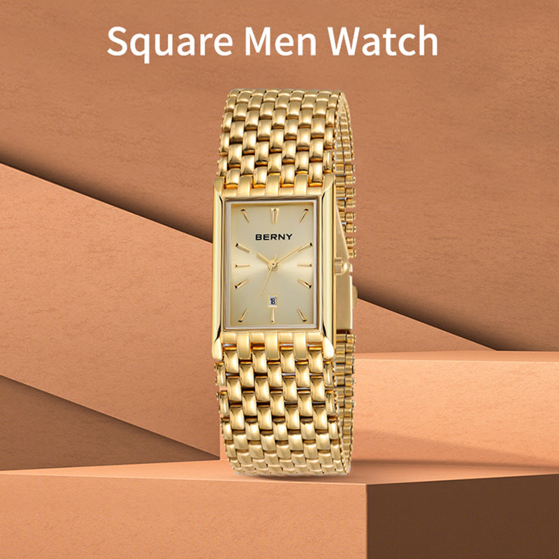 Bernie Brand Gold Rectangle Quartz Men's Watch (Wholesale)