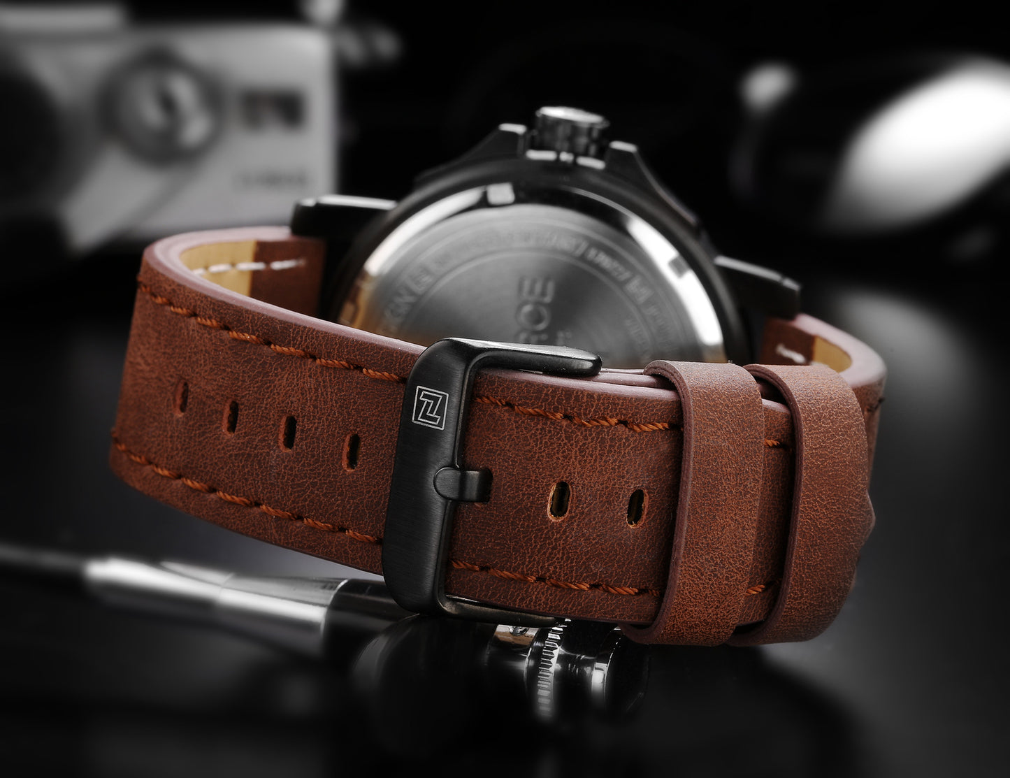 Men's Quartz Watch with Weekday Leather Strap