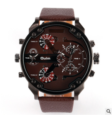 Men's Quartz Leather Strap Watch - Trendy Large Dial