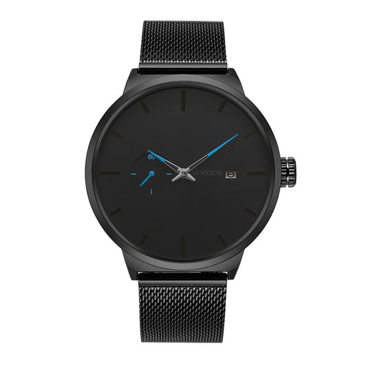Casual Men's Quartz Watch with Mesh Strap and Hook Buckle