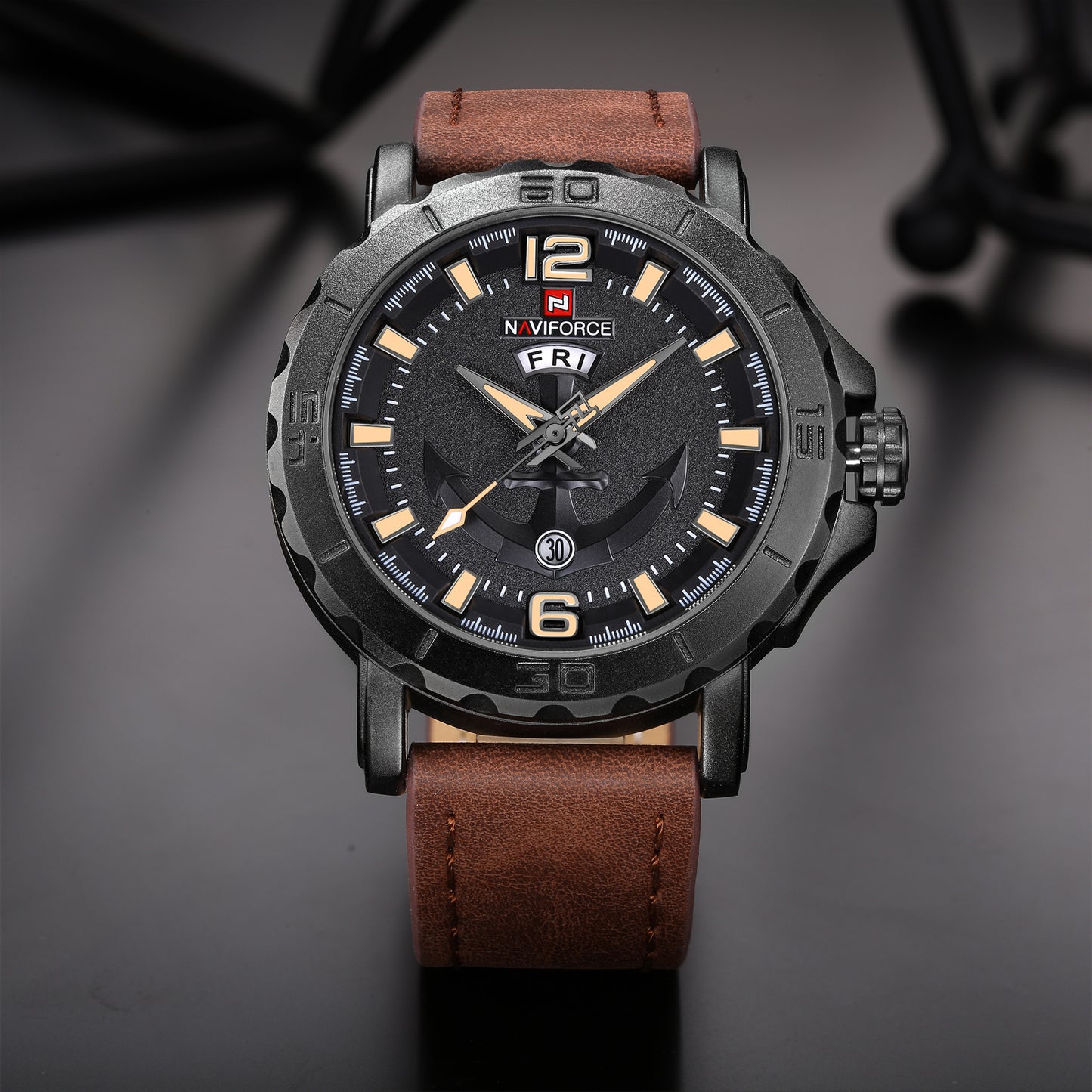 Men's Quartz Watch with Weekday Leather Strap